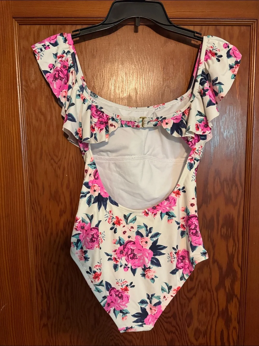 Teens Floral Ruffle One-Piece Swimsuit - White & Pink